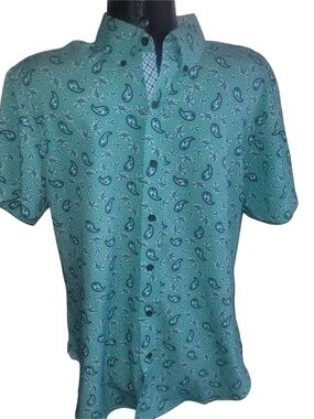 Construct Men's Aqua And Paisley Short Sleeve Slim Fit Performance Shirt L
